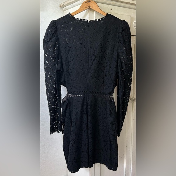 NWT Express | Women’s Black Lace Long Puffer Sleeves Cut Out Sides Dress Size XL - Picture 6 of 16
